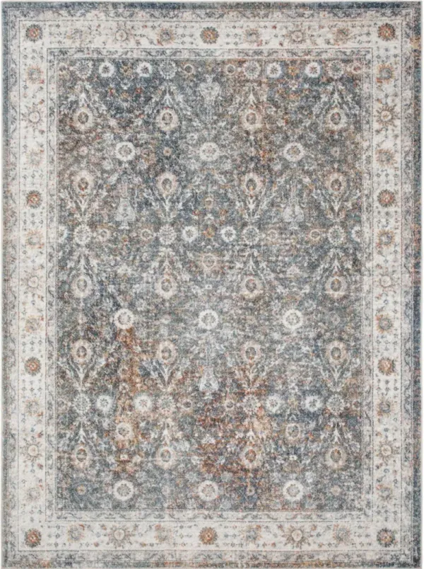 5' x 7' Oriental Power Loom Washable Area Rug - Silver