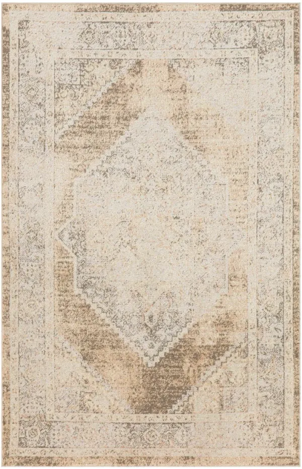 5' x 7' Oriental Power Loom Washable Area Rug - Beige