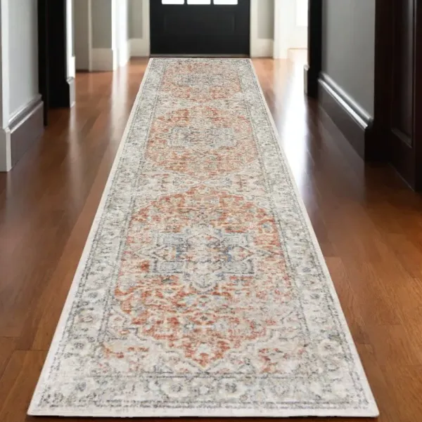 10' Oriental Power Loom Washable Runner Rug - Gold And Ivory