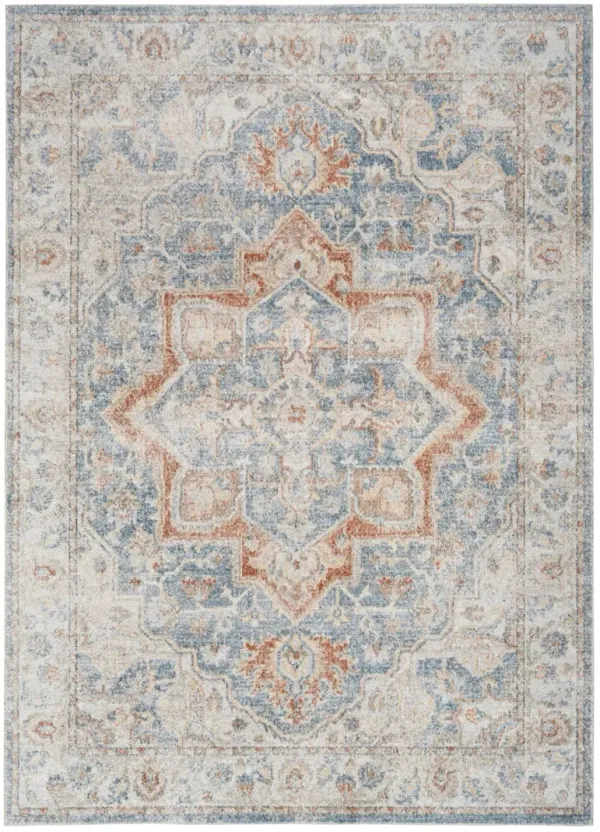 12' Oriental Power Loom Washable Runner Rug - Denim Blue