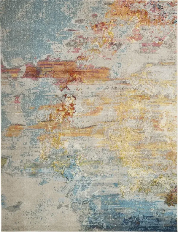 7.8' x 10.5' Abstract Power Loom Area Rug - Blue And Gray