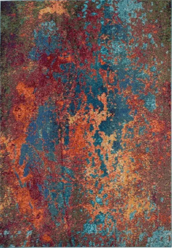 7' x 10' Abstract Power Loom Area Rug - Blue And Orange