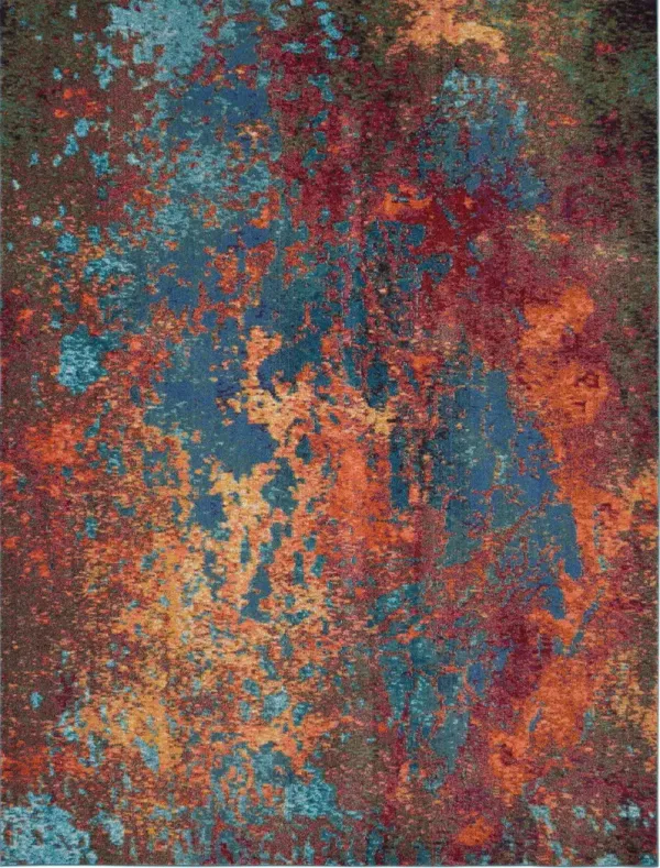 9' x 12' Abstract Power Loom Area Rug - Blue And Orange