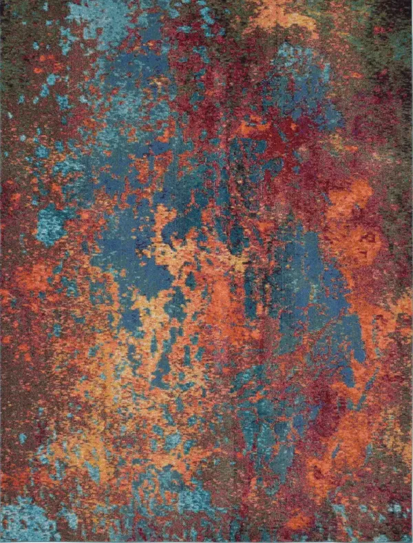 10' x 14' Abstract Power Loom Area Rug - Blue And Orange