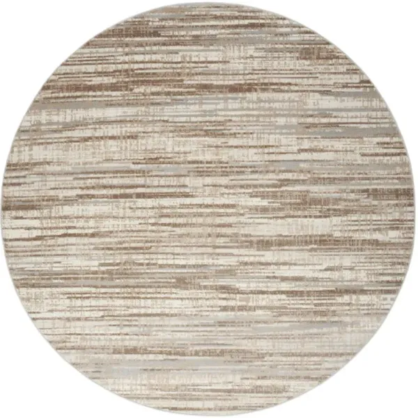 8' Round Abstract Power Loom Area Rug - Brown