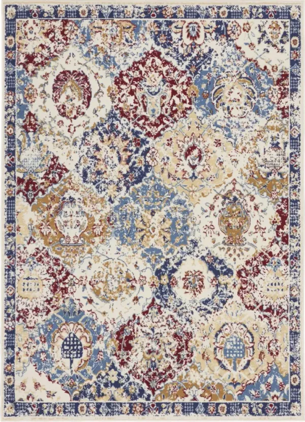 4' x 6' Damask Power Loom Distressed Area Rug - Navy Blue