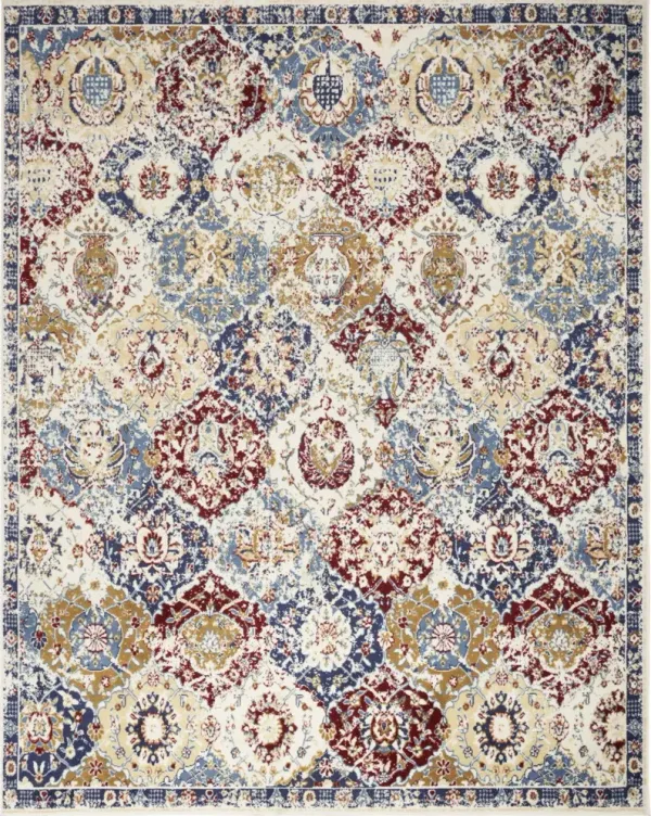 7' x 10' Damask Power Loom Distressed Area Rug - Navy Blue