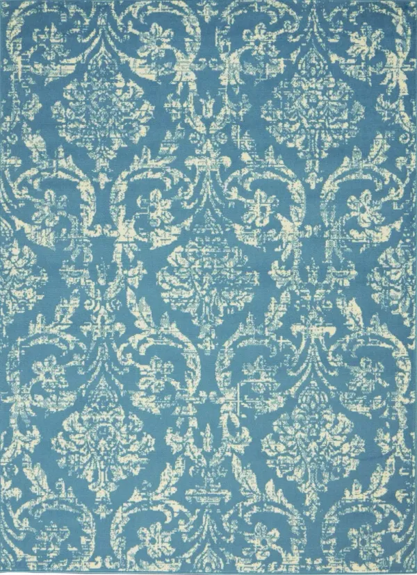 5.3' x 7.3' Damask Power Loom Area Rug - Blue