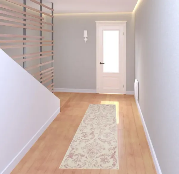 7.3' x 2.3' Damask Power Loom Runner Rug - Cream