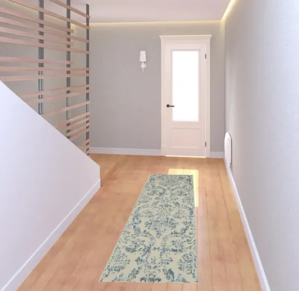 7' Damask Power Loom Runner Rug - Cream