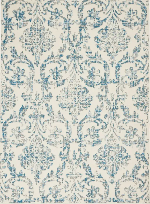 4' x 6' Damask Power Loom Area Rug - Cream And Blue