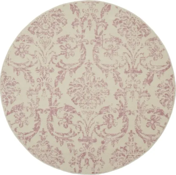 5' Round Damask Power Loom Area Rug - Cream