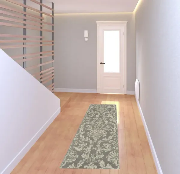 7' Damask Power Loom Runner Rug - Gray