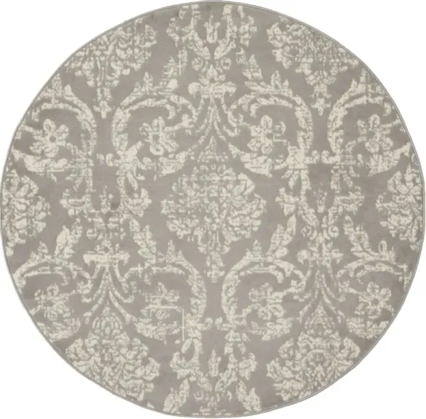5' Round Damask Power Loom Area Rug - Gray
