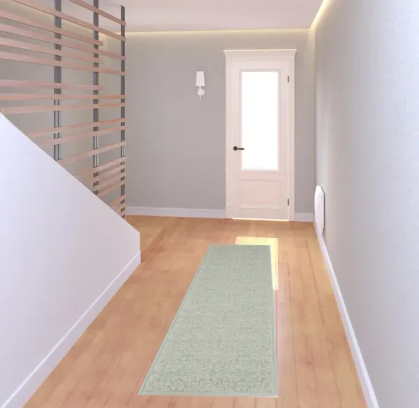 7' Floral Power Loom Runner Rug - Aqua
