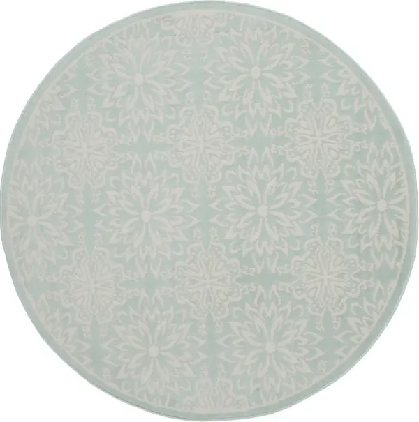 5' Round Floral Power Loom Area Rug - Aqua