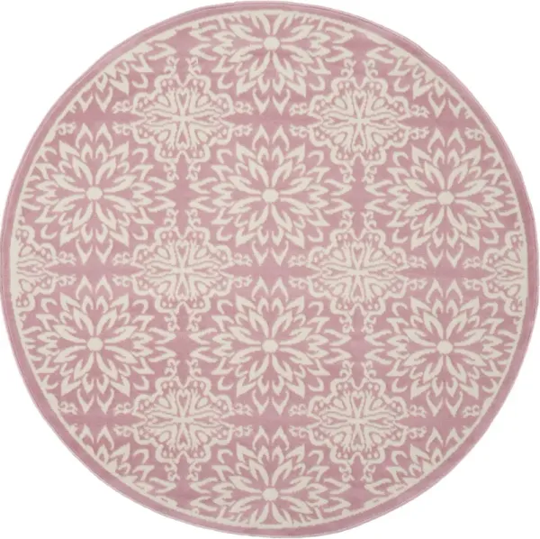 5' Round Floral Power Loom Area Rug - Pink