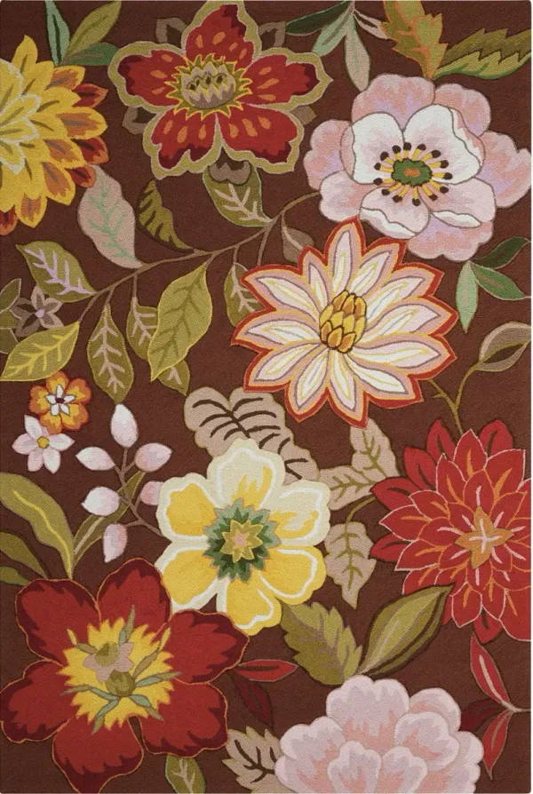 5' x 8' Floral Hand Hooked Handmade Area Rug - Brown