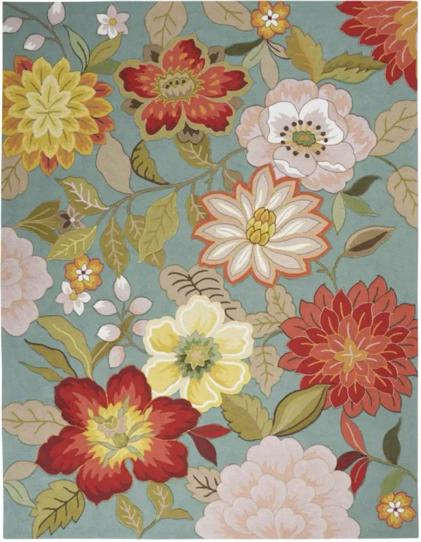 8' x 11' Floral Hand Hooked Area Rug - Green