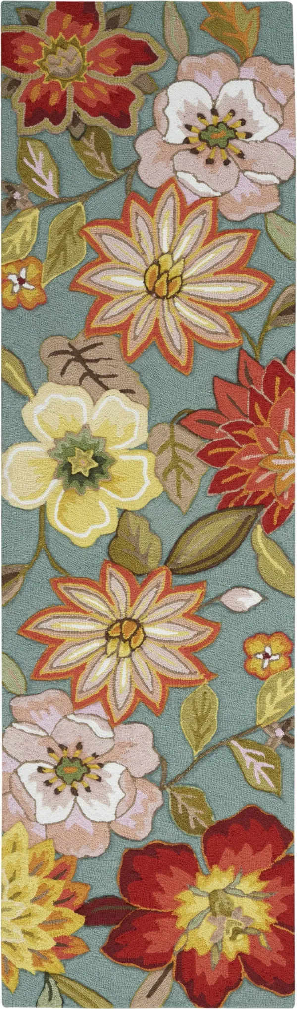 8' Floral Hand Hooked Handmade Runner Rug - Green