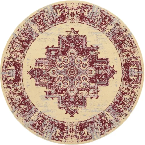 8' Round Damask Power Loom Area Rug - Cream