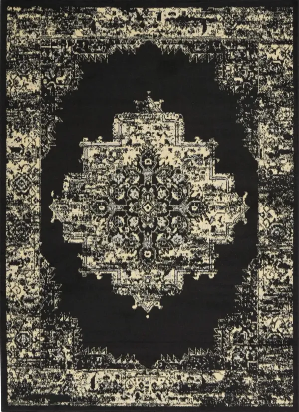 4' x 6' Damask Power Loom Area Rug - Cream And Black