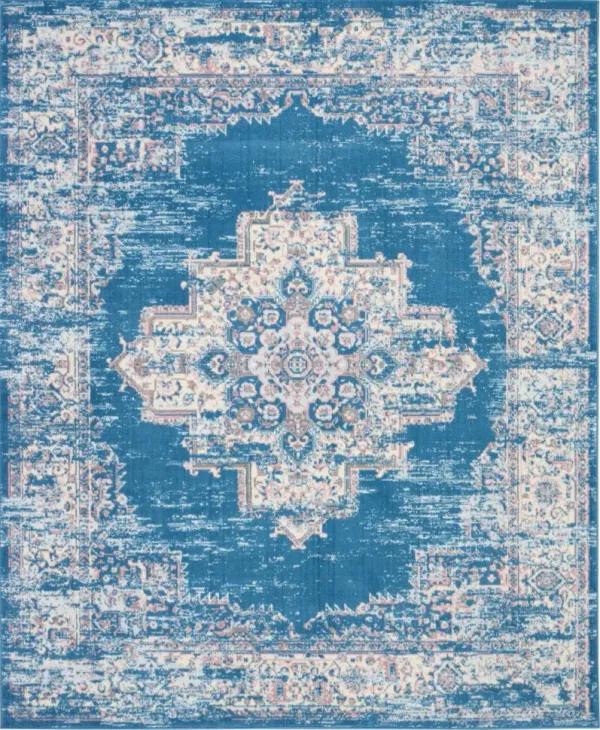 7.8' x 9.8' Damask Power Loom Area Rug - Blue