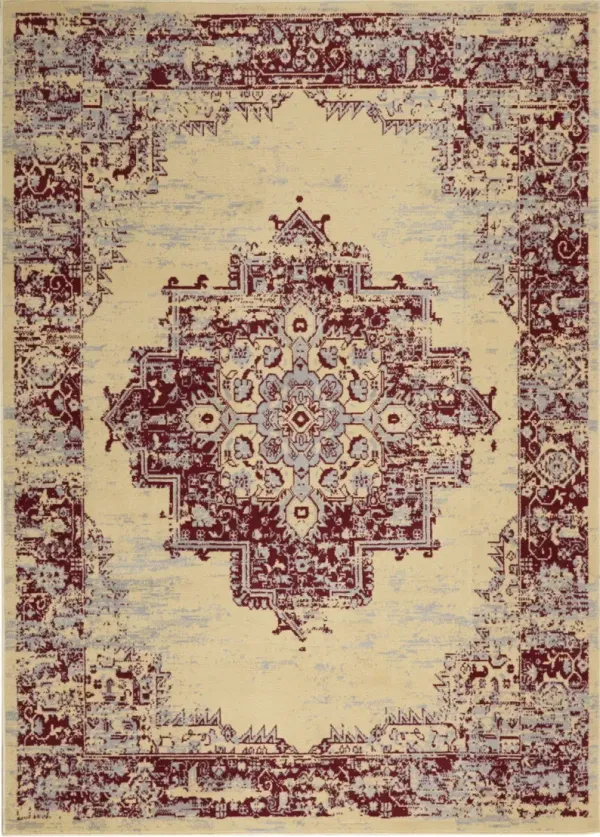 5' x 7' Damask Power Loom Polypropylene Area Rug - Cream