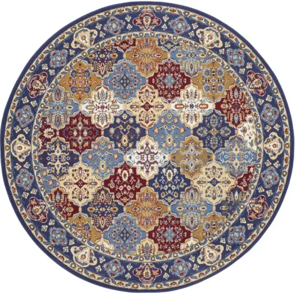 8' Round Damask Power Loom Area Rug - Red
