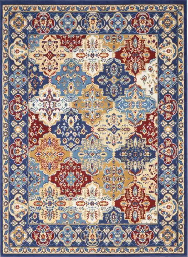 4' x 6' Floral Power Loom Non Skid Area Rug - Blue