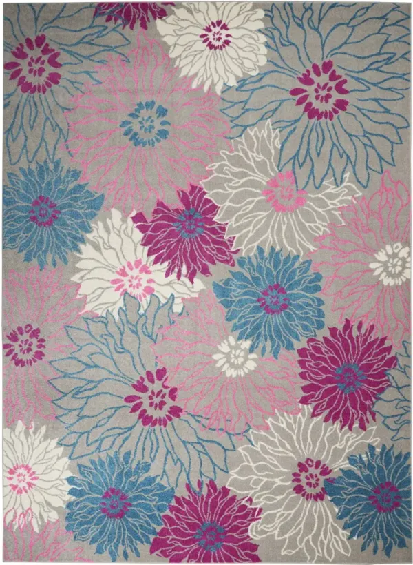 9' x 12' Floral Power Loom Area Rug - Blue Pink