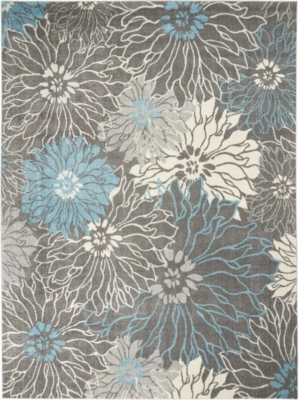 9' x 12' Floral Power Loom Area Rug - Charcoal