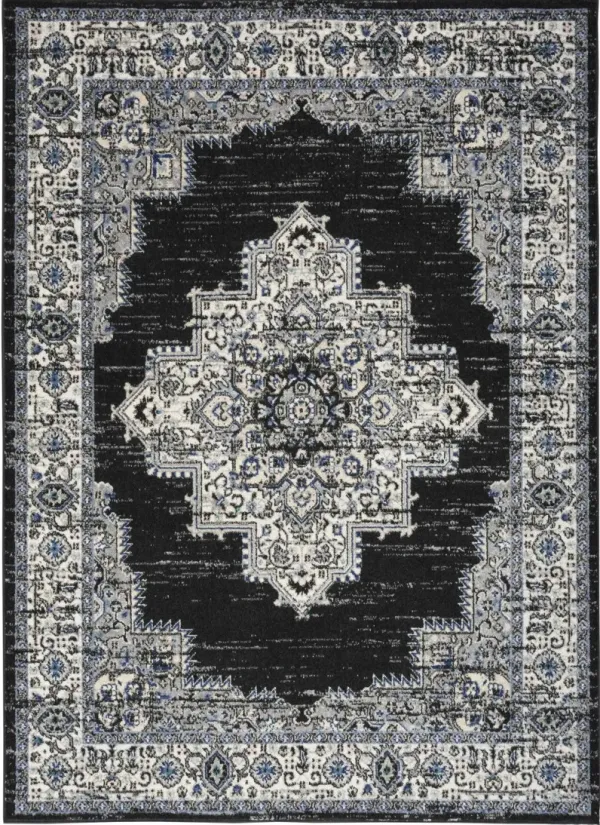 5' x 7' Floral Power Loom Distressed Area Rug - Black