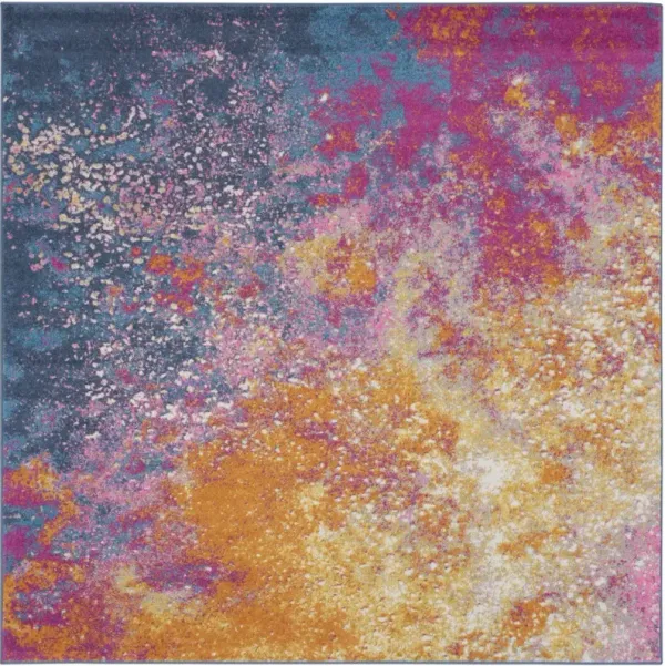 8' Abstract Power Loom Area Rug - Blue Square