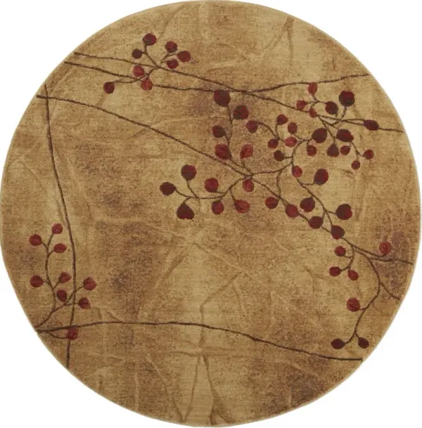 8' Floral Power Loom Non Skid Round Rug - Brown