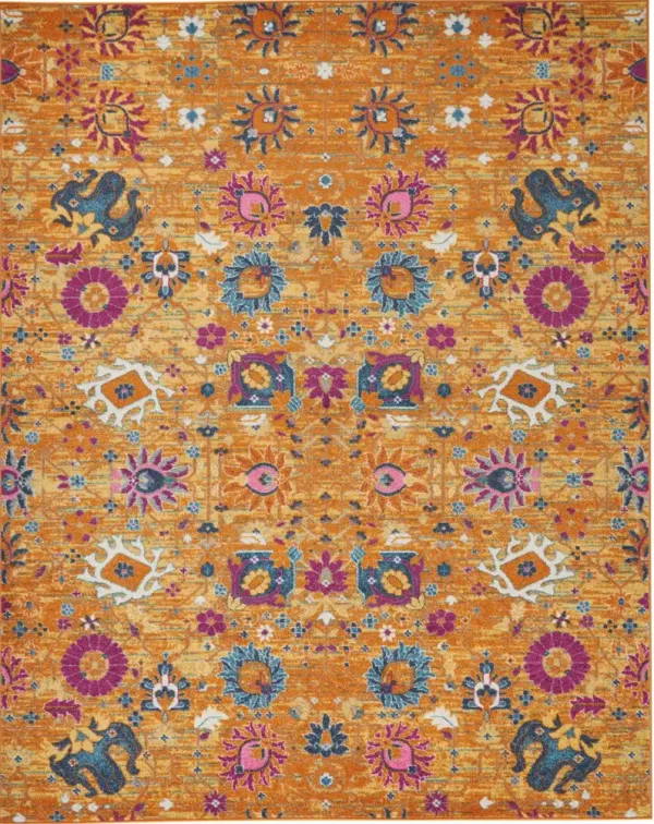9' x 12' Floral Power Loom Area Rug - Gold