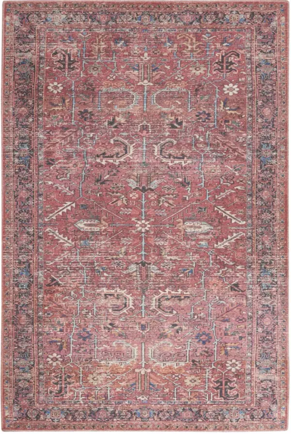 9' x 12' Floral Power Loom Distressed Area Rug - Red