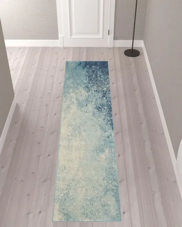 10' x 2.2' Abstract Power Loom Runner Rug - Blue