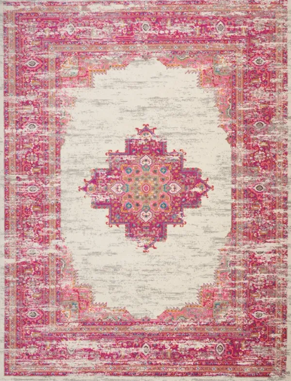 9' x 12' Floral Power Loom Polypropylene Area Rug - Pink