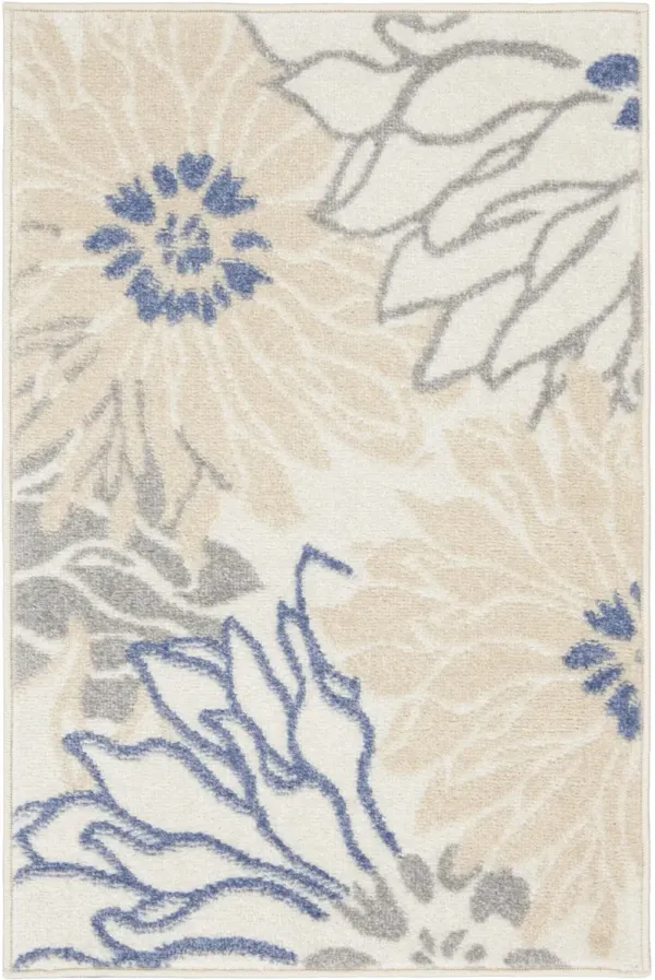 2' x 3' Floral Power Loom Distressed Area Rug - Cream