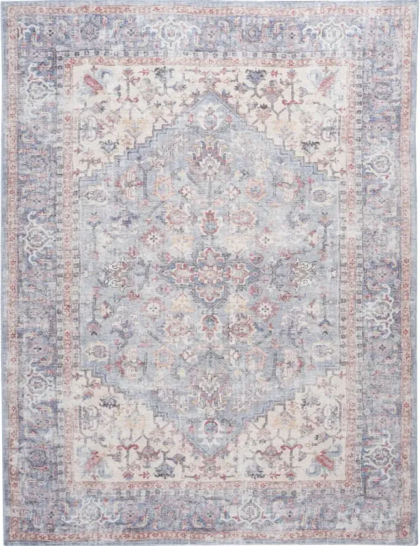 8' x 10' Floral Power Loom Distressed Area Rug - Blue