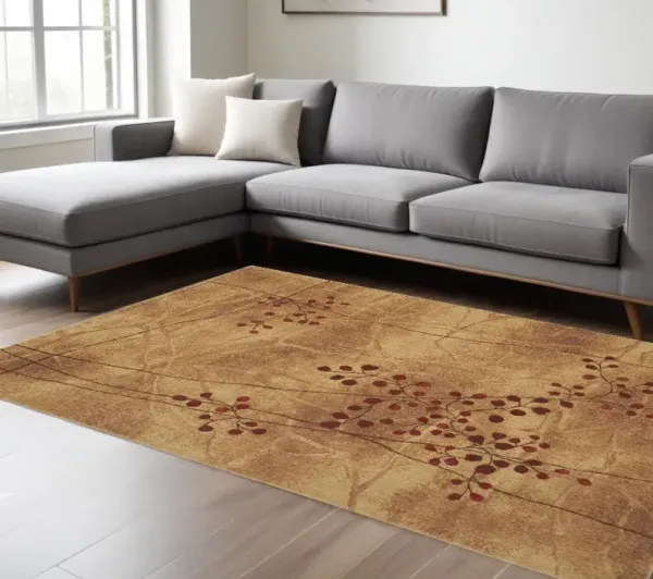 7' x 10' Floral Power Loom Area Rug - Brown