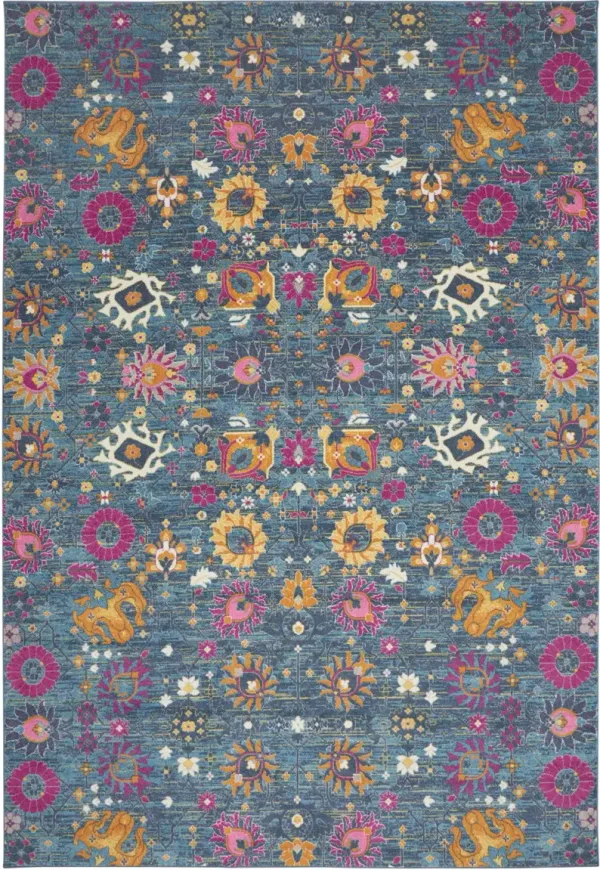 9' x 12' Floral Power Loom Polypropylene Area Rug - Blue