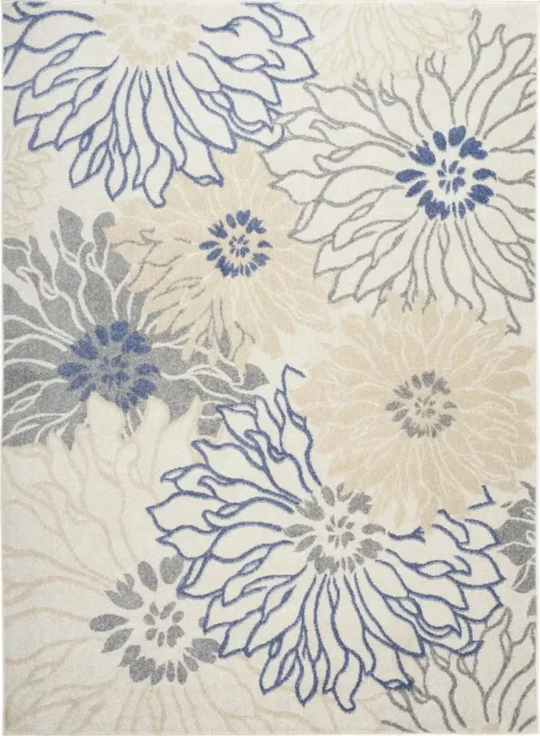 5' x 7' Floral Power Loom Distressed Polypropylene Area Rug - Cream