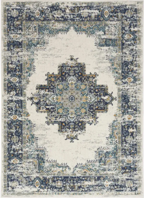 8' x 10' Floral Power Loom Distressed Area Rug - Cream