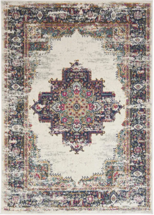 5' x 7' Floral Power Loom Distressed Area Rug - Cream