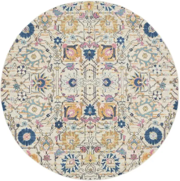 8' Round Floral Power Loom Area Rug - Cream