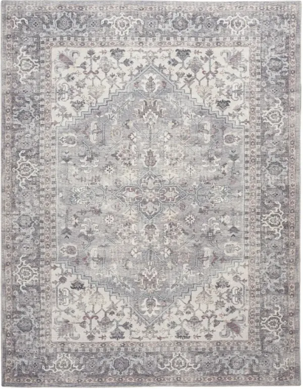 8' x 10' Floral Power Loom Distressed Area Rug - Gray