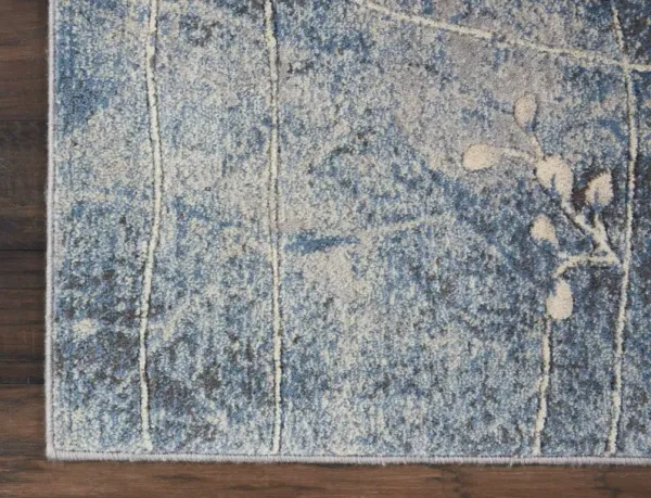 10' Floral Power Loom Runner Rug - Blue