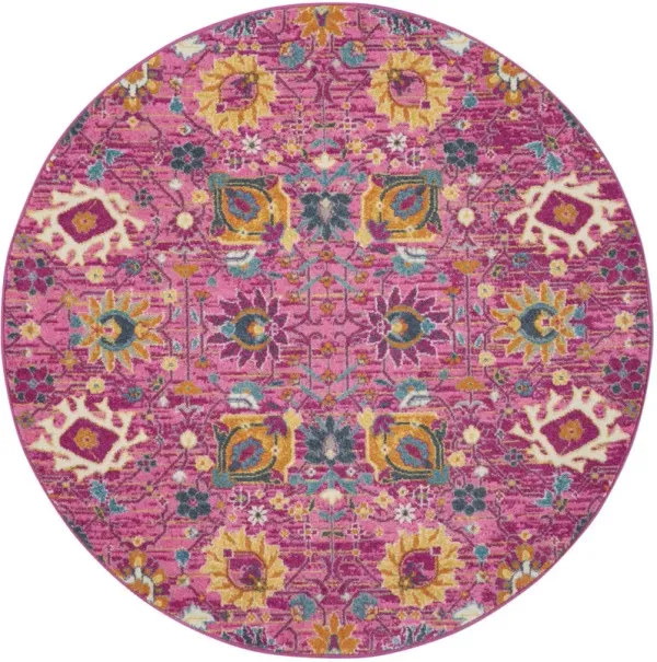 8' Round Floral Power Loom Area Rug - Pink
